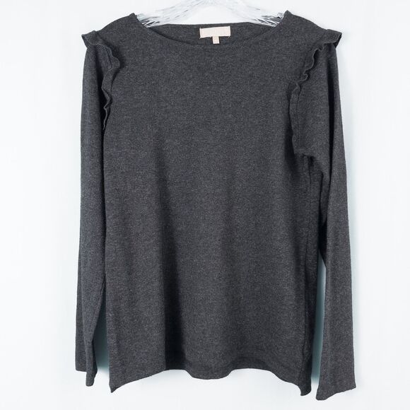 Benedetta B Merino Wool Cashmere Blend Ruffle Sweater Womens Medium Gray Chic - Picture 1 of 14